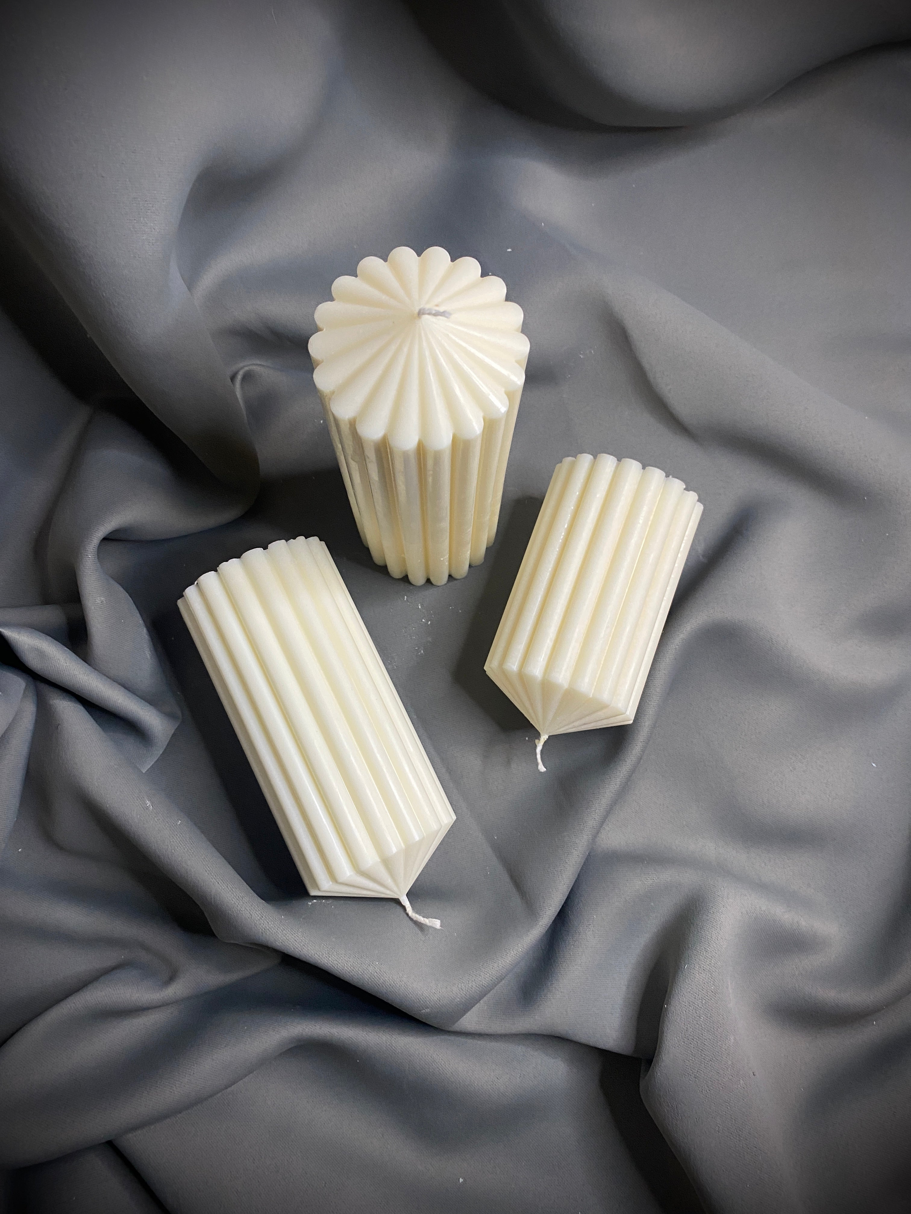 Ribbed Soy Scented Candles Set of 3 Ribbed Pillar Candle Custom Candles  Christmas Gifts Christmas Decor Wedding Decor 
